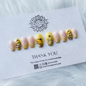 Pastel Yellow Psyduck Inspired Press On Nails